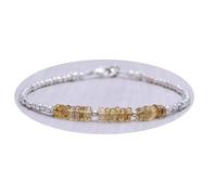 LKBEADS AAA Natural Bear Quartz rondelle 3-4mm faceted 7inch Sterling Silver Stacking Beaded Bracelet, Simple Layering, Dainty Gemstone Bracelet, Fine Jewelry, Minimalist,