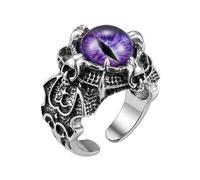 LKBEADS Anello regolabile in acciaio inossidabile con occhio di drago viola, teschio gotico, armatura fantasy, fascia di tendenza ispirata a creature mitologiche |LK_0077_RRJ