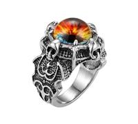 LKBEADS Anello regolabile in acciaio inossidabile con teschio gotico, cabochon occhio di fuoco e artiglio di drago, fascia aperta, stile medievale, vichingo, punk, |LK_0110_LLR