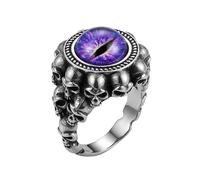 LKBEADS Anello regolabile in acciaio inossidabile viola con teschio e occhio di drago, stile gotico fantasy guerriero vintage, unisex, gioiello alla moda per uomo e donna.