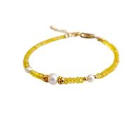 LKBEADS Bracciale con perle d'acqua dolce e zaffiro di Ceylon da 3-3,5 mm, forma rotonda, taglio liscio, chiusura regolabile placcata in oro da 7 pollici, per uomo e donna | LK_STACK_07295