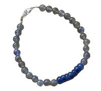LKBEADS Bracciale con perle di labradorite e cianite rotonde e rondelle da 6 mm, taglio liscio, chiusura regolabile placcata argento da 7 pollici, per uomo e donna | LK_STACK_07962