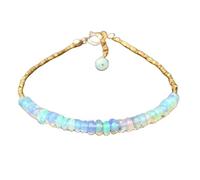 LKBEADS Bracciale con perle lisce a forma di rondella in opale etiope da 3-3,5 mm, chiusura regolabile placcata in oro da 7 pollici, per uomo e donna | LK_STACK_02702