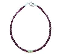 LKBEADS Bracciale con perle lisce rotonde e rondelle da 3 mm in opale e granato etiope, chiusura placcata in argento da 7 pollici, per uomo e donna | LK_STACK_07540