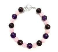 LKBEADS Bracciale con perle rotonde da 10 mm in ametista, granato e quarzo rosa, chiusura placcata in argento da 7 pollici, per uomo e donna | LK_STACK_06812