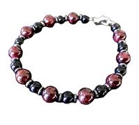 LKBEADS Bracciale con perle rotonde lisce da 6-8 mm in granato, ematite e ossidiana nera, chiusura placcata in argento da 7 pollici, per uomo e donna | LK_STACK_07716