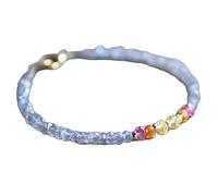 LKBEADS Bracciale con perle sfaccettate a forma di rondella da 3,5-4 mm, in labradorite, tormalina rosa e quarzo zaffiro, chiusura placcata in argento da 7 pollici, per uomo e donna | LK_STACK_08051