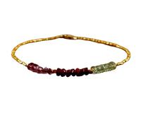 LKBEADS Bracciale con perle sfaccettate a forma di rondella da 3 mm in ametista, rubino e acquamarina, chiusura placcata in oro da 7 pollici, per uomo e donna | LK_STACK_06837