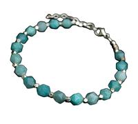 LKBEADS Bracciale con perle sfaccettate a forma di sfera in amazzonite da 6 mm, chiusura regolabile in argento placcato, lunghezza 7 pollici, per uomo e donna | LK_STACK_00197