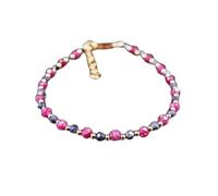 LKBEADS Bracciale con perle sfaccettate rotonde da 2-3 mm in rubino e zaffiro, chiusura regolabile placcata in oro da 7 pollici, per uomo e donna | LK_STACK_08583