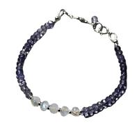 LKBEADS Bracciale con perle sfaccettate rotonde da 3,5-4 mm in pietra di luna arcobaleno e zaffiro blu, chiusura regolabile in argento placcato, lunghezza 7 pollici, per uomo e donna | LK_STACK_08453