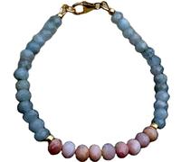 LKBEADS Bracciale con perle sfaccettate rotonde e rondelle da 6 mm in acquamarina e opale rosa, chiusura placcata in oro da 7 pollici, per uomo e donna | LK_STACK_06978