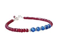 LKBEADS Bracciale con perle sfaccettate rotonde e rotonde da 3-4 mm in rubino e cianite, chiusura regolabile in argento placcato da 7 pollici, per uomo e donna | LK_STACK_08558