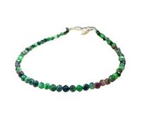 LKBEADS Bracciale con perle sfaccettate rotonde in zoisite rubino da 3-3,5 mm, chiusura placcata in argento da 7 pollici, per uomo e donna | LK_STACK_05997
