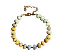 LKBEADS Bracciale con perline a forma di rondella liscia da 2-8 mm in opale giallo e sodalite, chiusura regolabile placcata in oro da 7 pollici, per uomo e donna | LK_STACK_08780
