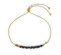 LKBEADS Bracciale con perline a taglio grezzo a forma di pepita di diamante nero da 2-2,5 mm, chiusura placcata in oro regolabile da 7 pollici, per uomo e donna | LK_STACK_00949