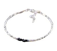 LKBEADS Bracciale con perline a taglio grezzo a forma di pepita di diamante nero da 2-3 mm, chiusura regolabile in argento placcato, da 7 pollici, per uomo e donna | LK_STACK_00959