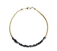 LKBEADS Bracciale con perline a taglio grezzo a forma di pepita di diamante nero da 2-3 mm, chiusura placcata in oro regolabile da 7 pollici, per uomo e donna | LK_STACK_00956