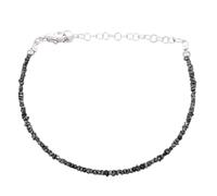 LKBEADS Bracciale con perline a taglio grezzo a forma di pepita di diamante nero da 2 mm, chiusura regolabile in argento placcato, da 7 pollici, per uomo e donna | LK_STACK_00961