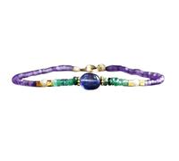 LKBEADS Bracciale con perline di ametista, smeraldo e zaffiro da 2-2,5 mm, taglio misto, lunghezza 7 pollici, placcato oro, per uomo e donna | LK_STACK_06811