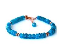 LKBEADS Bracciale con perline lisce a forma di rondella in apatite blu neon da 3,5-4 mm, lunghezza 7 pollici, placcato oro rosa, per uomo e donna | LK_STACK_05137