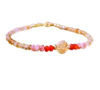 LKBEADS Bracciale con perline sfaccettate a forma di rondella da 3-3,5 mm in pietra del sole, corniola e citrino, chiusura placcata in oro da 7 pollici, per uomo e donna | LK_STACK_08699