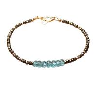 LKBEADS Bracciale con perline sfaccettate a forma di rondella da 4 mm in apatite e pirite, chiusura regolabile placcata in oro da 7 pollici, per uomo e donna | LK_STACK_06896