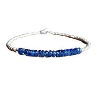 LKBEADS Bracciale con perline sfaccettate a forma di rondella in cianite blu da 3,5-4 mm, chiusura placcata in argento da 7 pollici, per uomo e donna | LK_STACK_01494