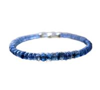 LKBEADS Bracciale con perline sfaccettate a forma di rondella in cianite da 3-3,5 mm, chiusura placcata in argento da 7 pollici, per uomo e donna | LK_STACK_03963