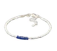 LKBEADS Bracciale con perline sfaccettate a forma di rondella in cianite da 3-3,5 mm, chiusura regolabile in argento placcato, da 7 pollici, per uomo e donna | LK_STACK_03957