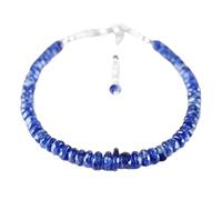 LKBEADS Bracciale con perline sfaccettate a forma di rondella in cianite da 3-3,5 mm, chiusura regolabile in argento placcato, da 7 pollici, per uomo e donna | LK_STACK_03965