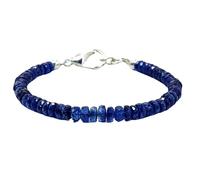 LKBEADS Bracciale con perline sfaccettate a forma di rondella in cianite da 3,5-4 mm, chiusura placcata in argento da 7 pollici, per uomo e donna | LK_STACK_03954