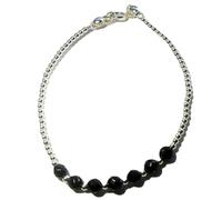 LKBEADS Bracciale con perline sfaccettate a forma di sfera in onice nero da 6 mm, chiusura placcata in argento da 7 pollici, per uomo e donna | LK_STACK_01099