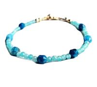 LKBEADS Bracciale con perline sfaccettate e lisce rotonde e fantasia da 3-5 mm in amazzonite e apatite blu, chiusura placcata in oro da 7 pollici, per uomo e donna | LK_STACK_06648