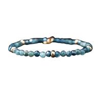 LKBEADS Bracciale con perline sfaccettate rotonde in cianite da 3,5 mm, chiusura placcata in oro da 7 pollici, per uomo e donna | LK_STACK_03979