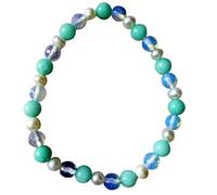 LKBEADS Bracciale elastico con perle d'acqua dolce in amazzonite naturale e opale, taglio liscio e sfaccettato, 6-8 mm, forma rotonda e rondella, multicolore, 7 pollici (18 cm) | L_STBC_00280_6.5