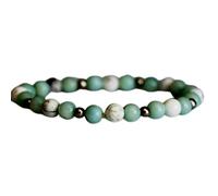 LKBEADS Bracciale elastico con perle di amazzonite e howlite naturali da 8 mm a taglio liscio, forma rotonda, multicolore, lunghezza 7 pollici, ideale come regalo unisex e portafortuna |L_STBC_00252