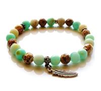 LKBEADS Bracciale elastico con perle di amazzonite naturale e diaspro marrone da 8 mm sfaccettate e lisce, forma rotonda, multicolore, lunghezza 7 pollici, ideale come regalo unisex | L_STBC_00250