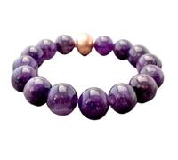 LKBEADS Bracciale elastico con perle di ametista naturale da 12 mm a taglio liscio, pietra preziosa di forma rotonda, multicolore, lunghezza 7 pollici, per la e portafortuna |L_STBC_00341_6.5