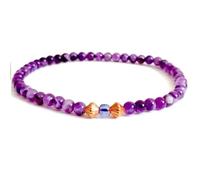 LKBEADS Bracciale elastico con perle di ametista naturale da 4 mm a taglio liscio, pietra preziosa di forma rotonda, multicolore, lunghezza 7 pollici, per la e portafortuna |L_STBC_00353_7.5