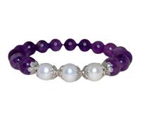 LKBEADS Bracciale elastico con perle di ametista naturale e perle d'acqua dolce da 10 mm a taglio liscio, forma rotonda, multicolore, lunghezza 7 pollici, ideale come regalo unisex | L_STBC_00472_7