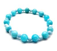 LKBEADS Bracciale elastico con perle di calcedonio amazzonite naturale, taglio liscio, 4-8 mm, forma rotonda, multicolore, lunghezza 7 pollici, ideale come regalo unisex e portafortuna |L_STBC_00263