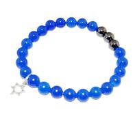 LKBEADS Bracciale elastico con perle lisce di agata blu naturale e spinello nero da 8 mm, forma rotonda, multicolore, lunghezza 7 pollici, ideale come regalo unisex e portafortuna |L_STBC_00004_6.5