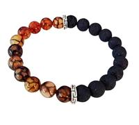 LKBEADS Bracciale elastico con perle lisce di agata naturale e lava vulcanica da 8 mm, forma rotonda, multicolore, lunghezza 7 pollici, ideale come regalo unisex e portafortuna |L_STBC_00220_8