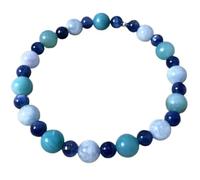 LKBEADS Bracciale elastico con perle lisce di amazzonite e acquamarina naturali da 4-8 mm, forma rotonda, multicolore, lunghezza 7 pollici, ideale come regalo unisex e portafortuna |L_STBC_00246