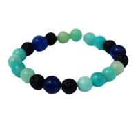 LKBEADS Bracciale elastico con perle lisce di amazzonite naturale, lava nera e sodalite da 8 mm, forma rotonda, multicolore, lunghezza 7 pollici, ideale come regalo unisex | L_STBC_00279_7