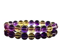 LKBEADS Bracciale elastico con perle lisce di ametista e citrino naturali da 10 mm, forma rotonda, multicolore, lunghezza 7 pollici, ideale come regalo unisex e portafortuna |L_STBC_00465_7
