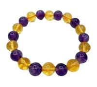 LKBEADS Bracciale elastico con perle lisce di ametista e citrino naturali da 10 mm, forma rotonda, multicolore, lunghezza 7 pollici, ideale come regalo unisex e portafortuna |L_STBC_00463_7
