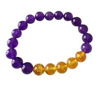 LKBEADS Bracciale elastico con perle lisce di ametista e citrino naturali da 10 mm, forma rotonda, multicolore, lunghezza 7 pollici, ideale come regalo unisex e portafortuna |L_STBC_00464_7