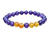 LKBEADS Bracciale elastico con perle lisce di ametista e citrino naturali da 8 mm, forma rotonda, multicolore, lunghezza 7 pollici, ideale come regalo unisex e portafortuna |L_STBC_00466_8